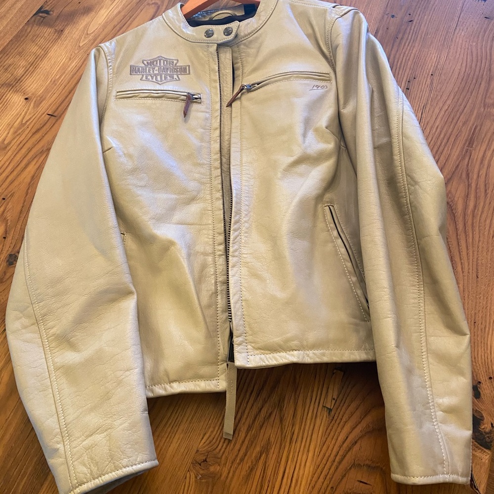 Harley-Davidson® Women's Chain Stitched Leather Jacket, Beige, L